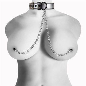 LOVETOY COLLAR WITH NIPPLE CLAMPS SILVER - Image 3