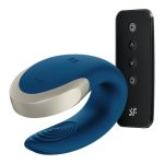 SATISFYER DOUBLE LOVE LUXURY PARTNER VIBRATOR WITH APP BLUE