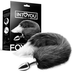 INTOYOU BDSM LINE ANAL PLUG 8cm WITH BLACK AND WHITE TAIL 40cm