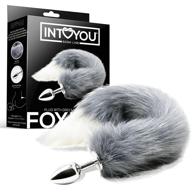 INTOYOU BDSM LINE ANAL PLUG 8cm WITH GREY AND WHITE TAIL 40cm
