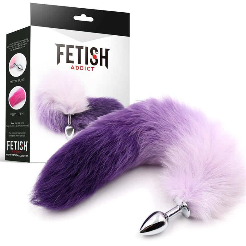 FETISH ADDICT BUTT PLUG 7cm WITH PURPLE AND WHITE TAIL 40cm