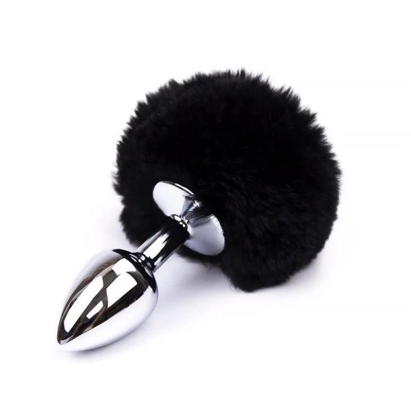 AFTERDARK METAL BUTT PLUG WITH POMPOM BLACK 7cm