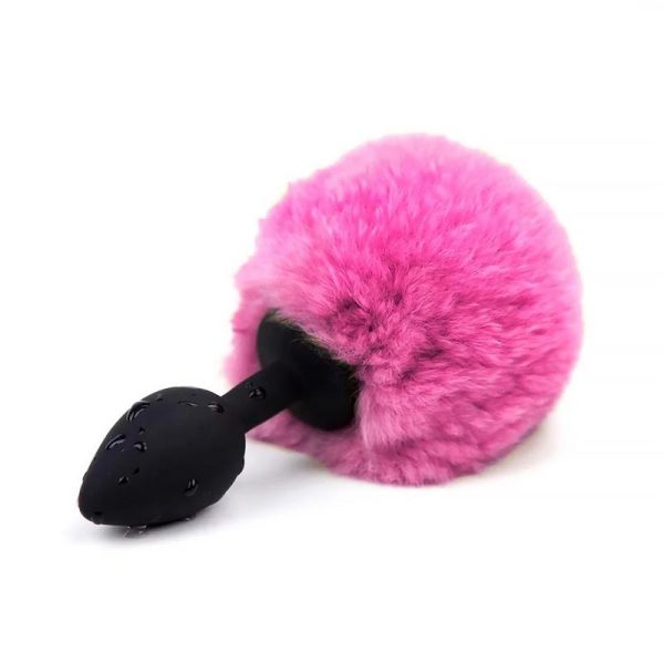 1-butt-plug-with-pompon-pink-size-s AFTERDARK BUTT PLUG WITH POMPOM BLACK PINK 7cm