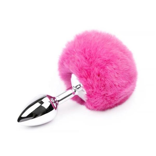 AFTERDARK METAL BUTT PLUG WITH POMPOM PINK 7cm