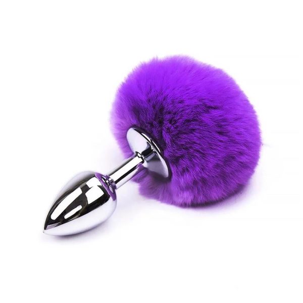 AFTERDARK METAL BUTT PLUG WITH POMPOM PURPLE 7cm