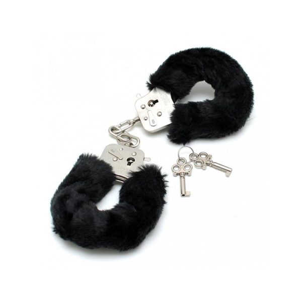 RIMBA BONDAGE PLAY POLICE CUFFS ADJUSTABLE WITH FUR BLACK
