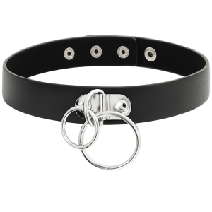 COQUETTE HAND CRAFTED CHOKER VEGAN LEATHER DOUBLE RING BLACK - Image 4