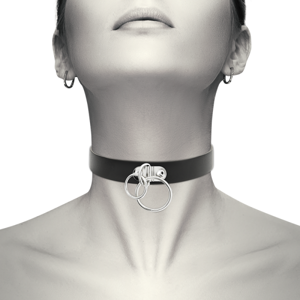 COQUETTE HAND CRAFTED CHOKER VEGAN LEATHER DOUBLE RING BLACK