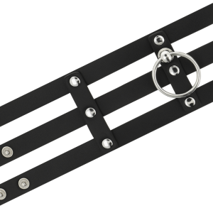 COQUETTE HAND CRAFTED CHOKER VEGAN LEATHER FETISH WITH RING BLACK - Image 6