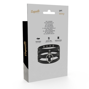 COQUETTE HAND CRAFTED CHOKER VEGAN LEATHER FETISH WITH RING BLACK - Image 4