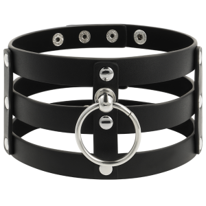 COQUETTE HAND CRAFTED CHOKER VEGAN LEATHER FETISH WITH RING BLACK - Image 3