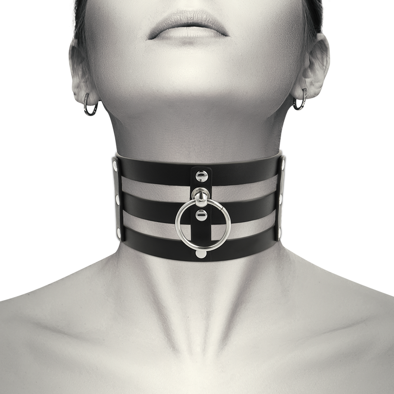 COQUETTE HAND CRAFTED CHOKER VEGAN LEATHER FETISH WITH RING BLACK