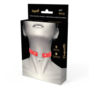 COQUETTE HAND CRAFTED CHOKER VEGAN LEATHER KEYS HEART RED - Image 4
