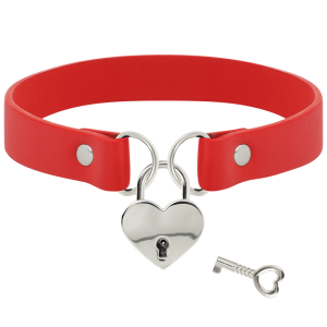 COQUETTE HAND CRAFTED CHOKER VEGAN LEATHER KEYS HEART RED - Image 3