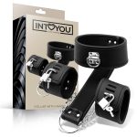 INTOYOU BLACK SHADOW VEGAN LEATHER COLLAR WITH HANDCUFFS SET