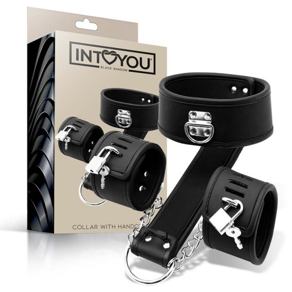 INTOYOU BLACK SHADOW VEGAN LEATHER COLLAR WITH HANDCUFFS SET