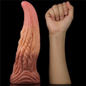 LOVETOY DILDO TONGUE 10" DUAL LAYER SILICONE FLESH 25.4cm - Image 6