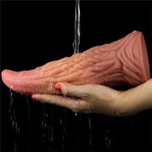 LOVETOY DILDO TONGUE 10" DUAL LAYER SILICONE FLESH 25.4cm - Image 5