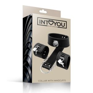 INTOYOU BLACK SHADOW VEGAN LEATHER COLLAR WITH HANDCUFFS SET - Image 3