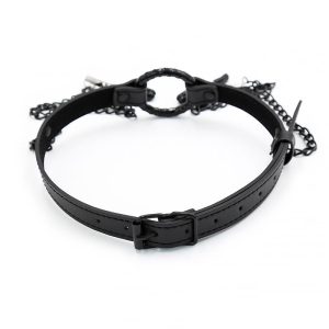 INTOYOU BLACK SHADOW VEGAN LEATHER O RING GAG AND NIPPLE CLAMPS - Image 7