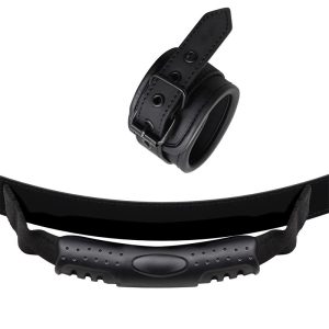 INTOYOU BLACK SHADOW VEGAN LEATHER CUFFS WITH HANDLE - Image 4