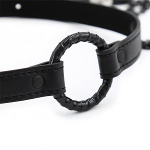 INTOYOU BLACK SHADOW VEGAN LEATHER O RING GAG AND NIPPLE CLAMPS - Image 6