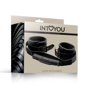 INTOYOU BLACK SHADOW VEGAN LEATHER CUFFS WITH HANDLE - Image 3