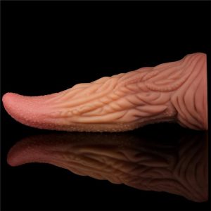 LOVETOY DILDO TONGUE 10" DUAL LAYER SILICONE FLESH 25.4cm - Image 10