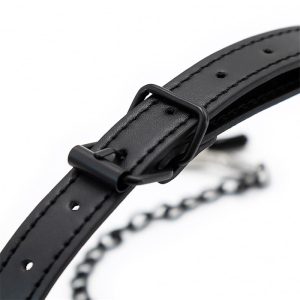 INTOYOU BLACK SHADOW VEGAN LEATHER O RING GAG AND NIPPLE CLAMPS - Image 4
