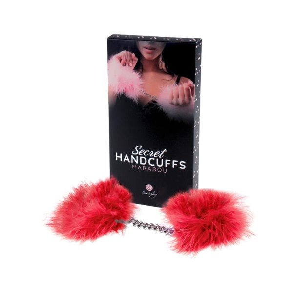 SECRET PLAY MARABOU FEATHER HANDCUFFS RED