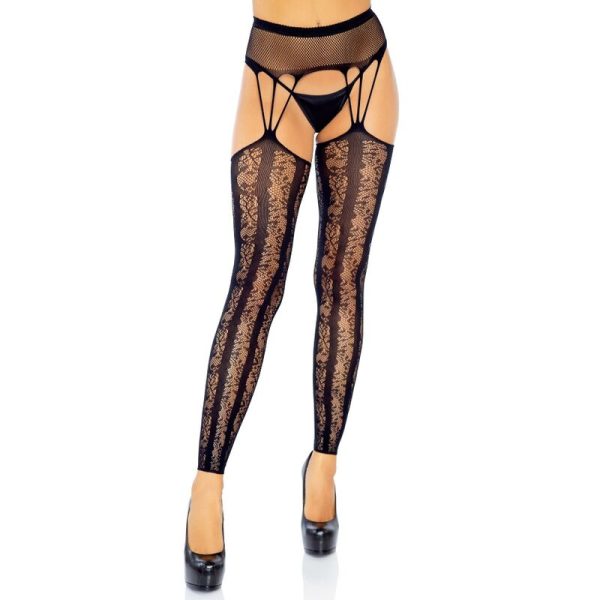 LEG AVENUE FOOTLESS GARTERBELT STOCKINGS BLACK
