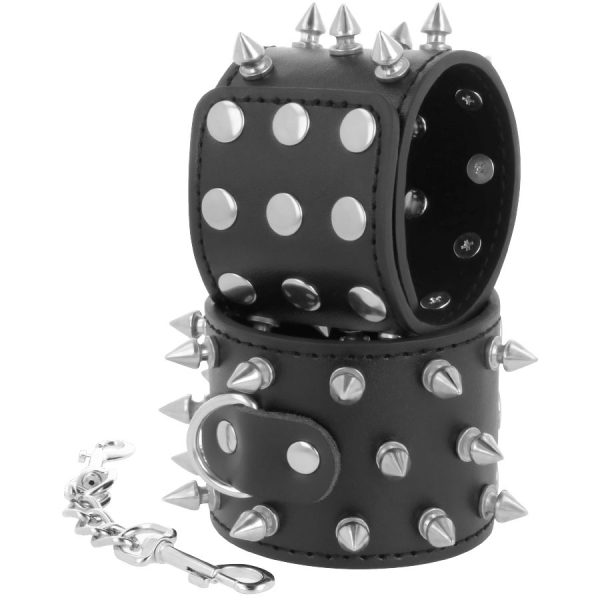 img_79079_c38180e668a9a051b6ffa1ba52f19ac1_1 DARKNESS SKULLS AND BONES HANDCUFFS WITH SPIKES BLACK