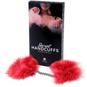 SECRET PLAY MARABOU FEATHER HANDCUFFS RED - Image 3