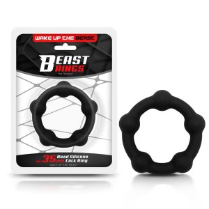 BEAST RINGS SILICONE BEADED COCK RING BLACK 3.5cm