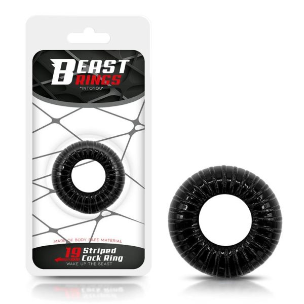 BEAST RINGS COCK RING SUPER FLEXIBLE STRIPED BLACK 1.9cm