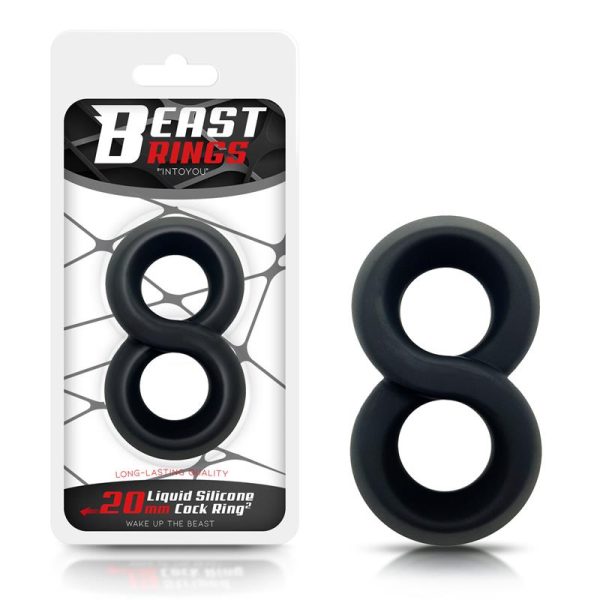 BEAST RINGS DOUBLE PENIS RING 100% LIQUID SILICONE BLACK 2cm