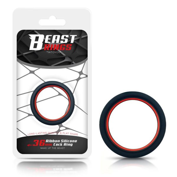 BEAST RINGS 100% SOLID SILICONE COCK RING RED AND BLACK 3.6cm
