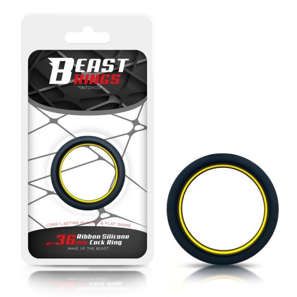 BEAST RINGS 100% SOLID SILICONE COCK RING YELLOW AND BLACK 3.6cm