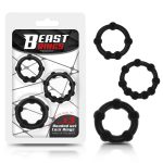 BEAST RINGS SET OF 3 FLEXIBLE BEADED COCK RINGS BLACK