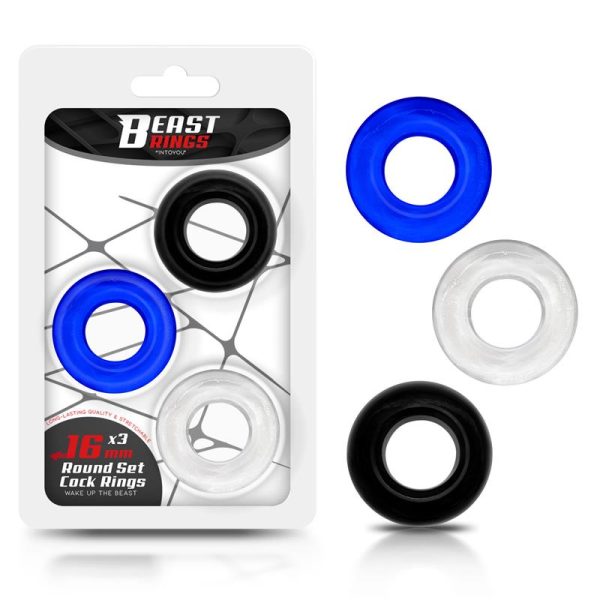 BEAST RINGS SET OF 3 PENIS RINGS 3 COLORS 1.6cm
