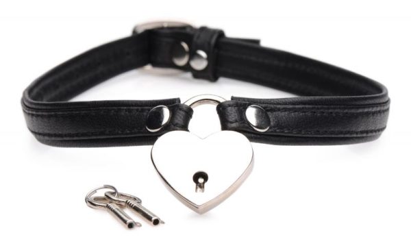 AG762-Black MASTER SERIES HEART LOCK COLLAR WITH KEYS BLACK