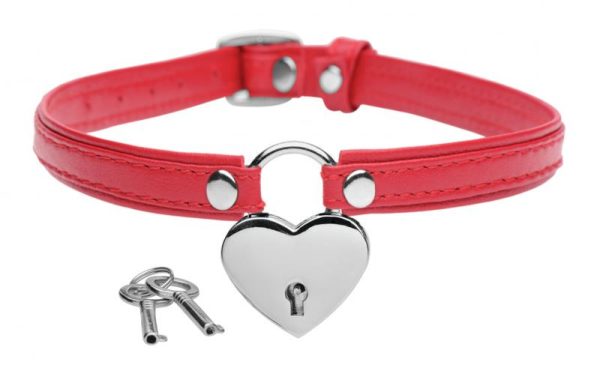 AG762-Red MASTER SERIES HEART LOCK COLLAR WITH KEYS RED