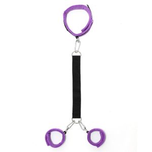 RIMBA BONDAGE SOFT COLLAR TO HANDCUFFS WITH LEASH-ADJUSTABLE PURPLE - Image 3