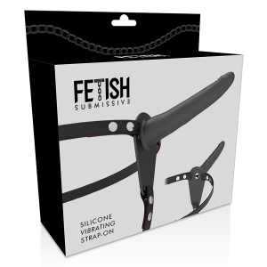 FETISH SUBMISSIVE SILICONE STRAP-ON VIBRATOR BLACK 15cm - Image 4