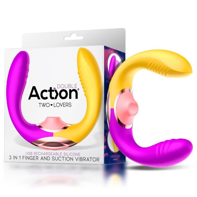 ACTION TWO LOVERS USB COUPLES VIBE 3 IN 1 WITH FINGER AND SUCTION VIBRATOR