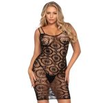 LEG AVENUE DAISY CROCHET MINI DRESS ONE SIZE BLACK