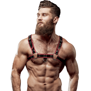 FETISH SUBMISSIVE ATTITUDE  ECO LEATHER CHEST STRAP HARNESS MEN BLACK RED - Image 3