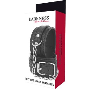 DARKNESS TEXTURED LEATHER HANDCUFFS BLACK - Image 5