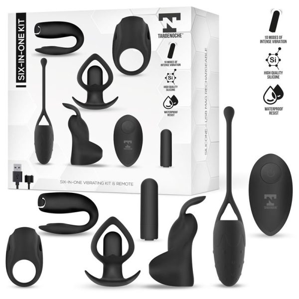 TARDENOCHE SIX-IN-ONE VIBRATING BULLET AND 6 SILICONE ACCESSORIES KIT