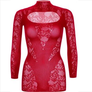 LEG AVENUE MINI DRESS WITH LACE LONG SLEEVE RED - Image 3